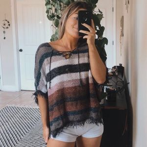 American Eagle Striped Beachy Poncho Top